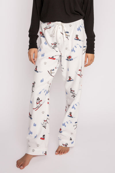 Ivory flannel pajama pant in brushed cotton with alpine ski pattern. (7231869419620)
