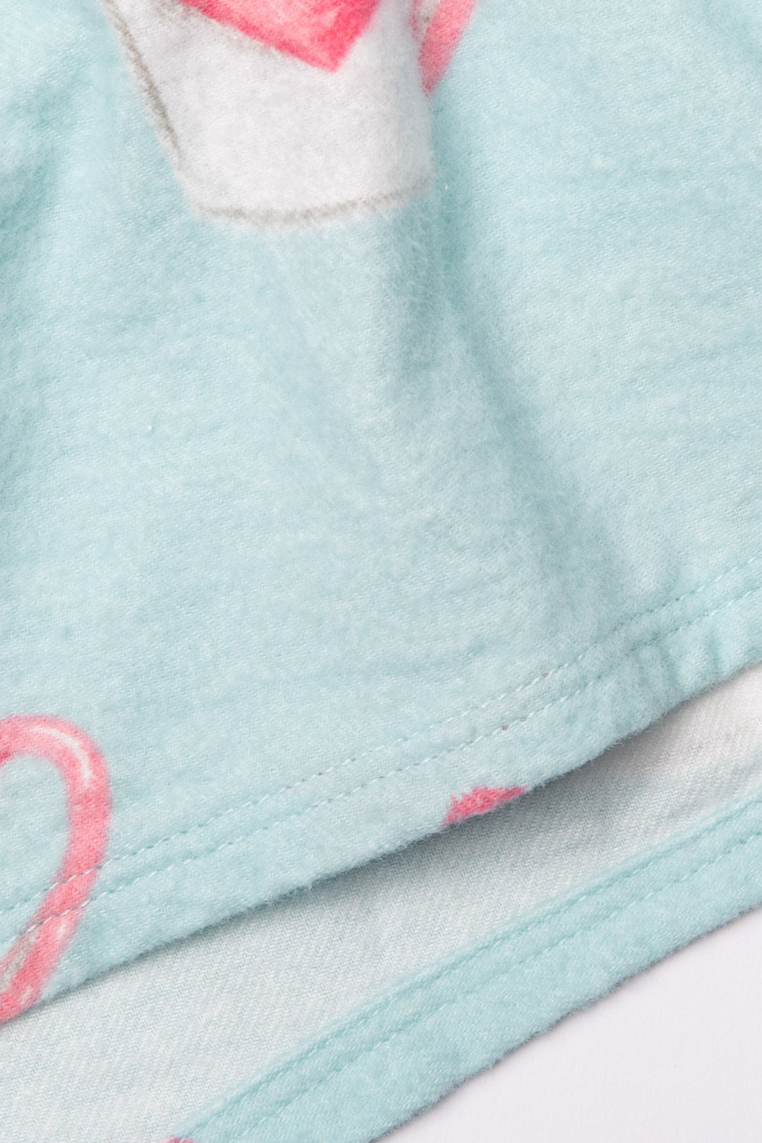 Aqua cotton flannel pajama short w/ coffee cups & kisses print. Boxer-style with elastic waist & faux 3-snap fly. (7231870697572)