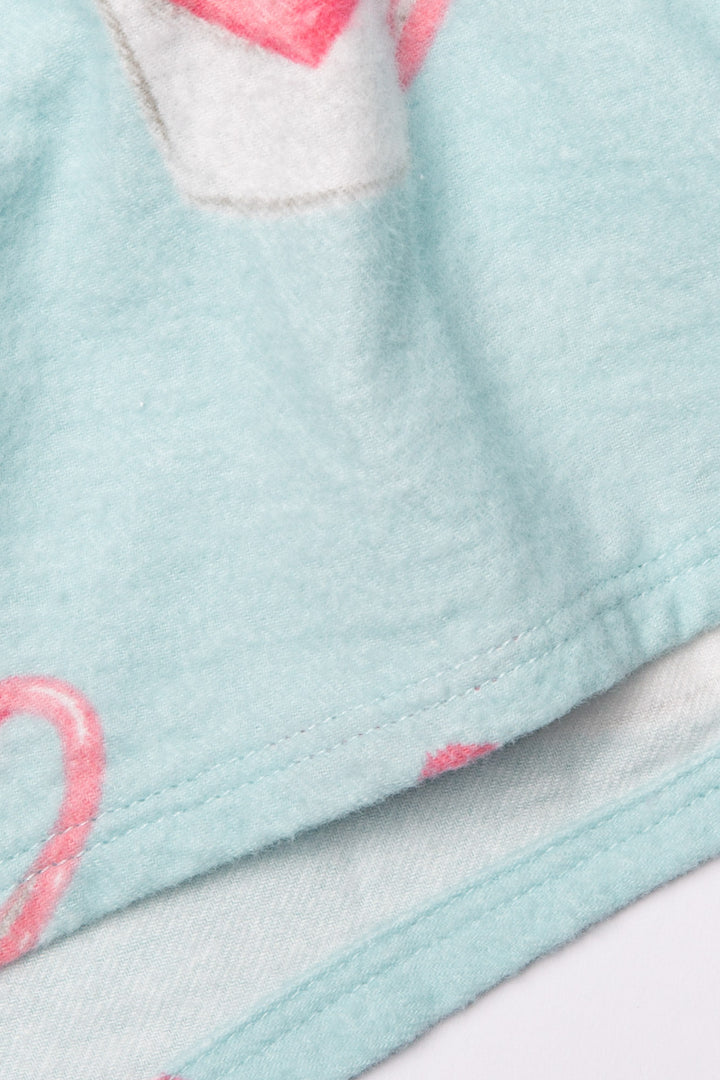Aqua cotton flannel pajama short w/ coffee cups & kisses print. Boxer-style with elastic waist & faux 3-snap fly. (7231870697572)