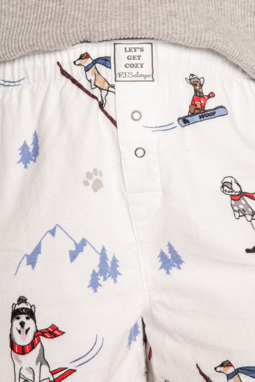 Ivory flannel boxer short in brushed cotton with alpine ski pattern. (7231871352932)