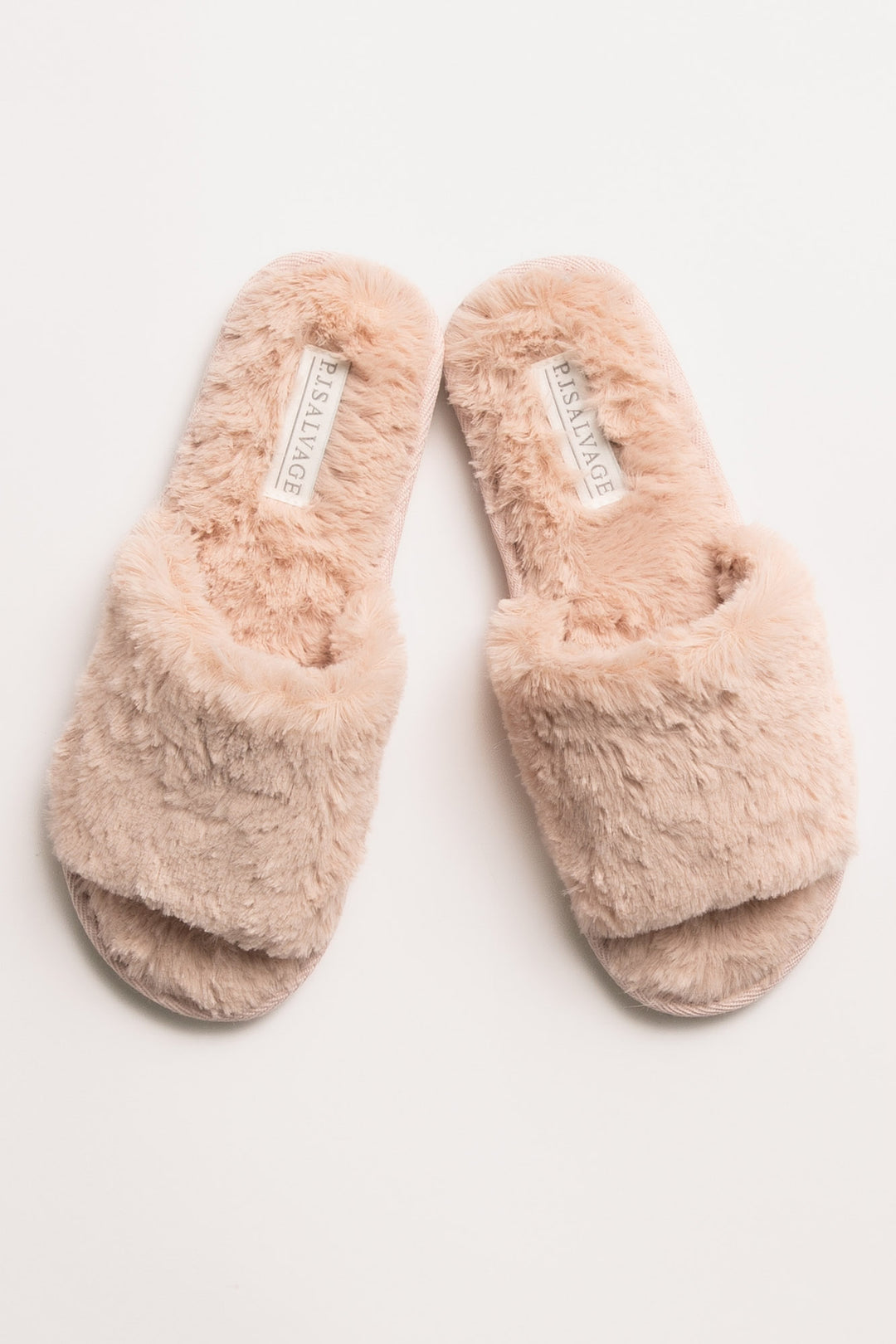 Faux fur slipper in pale pink. Open toe & molded outsole. (7231876694116)