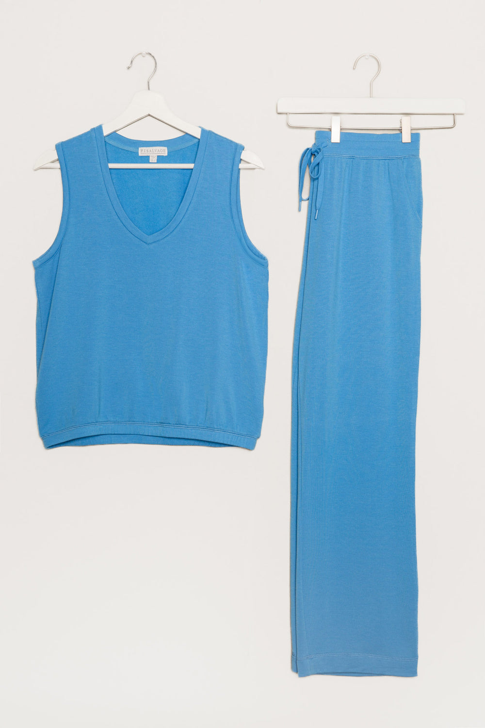 Matching lounge set in bright blue. V-neck tank top & cropped pj pant. (7205365284964)