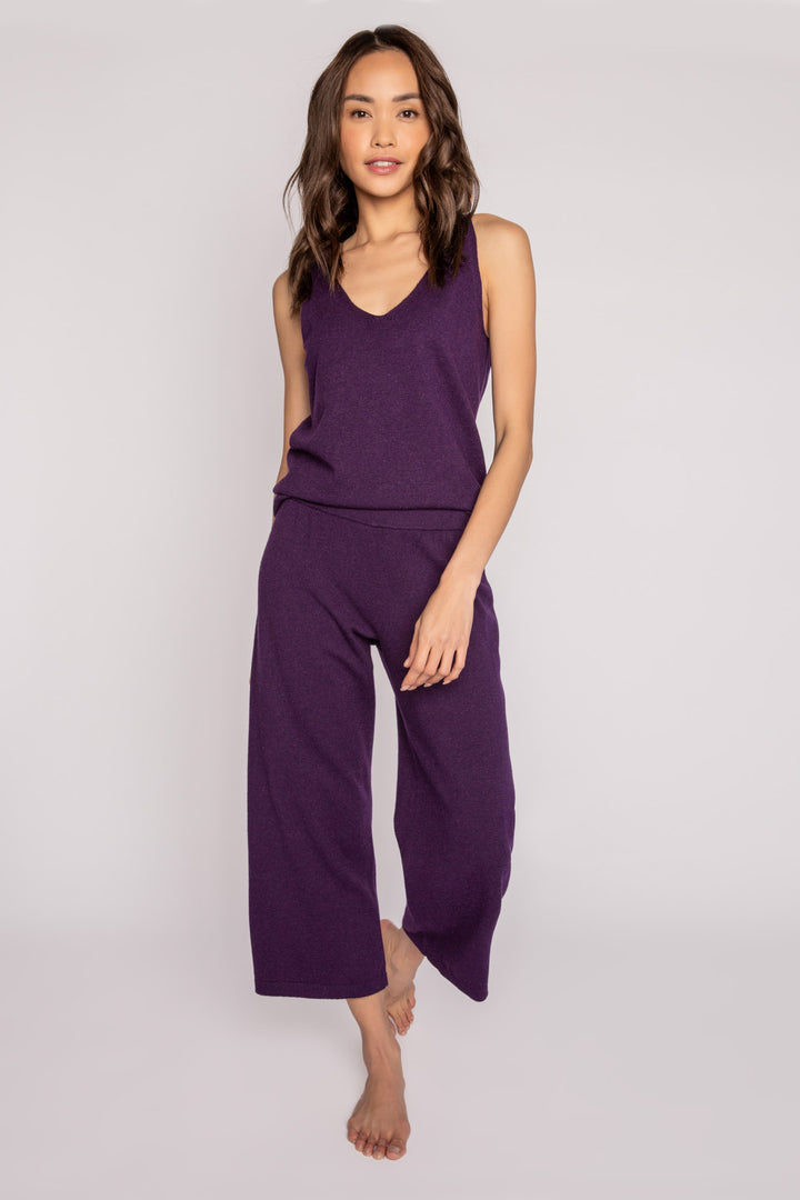 Deep plum lounge set V-neck top & cropped sweater knit pant. (7193973260388)