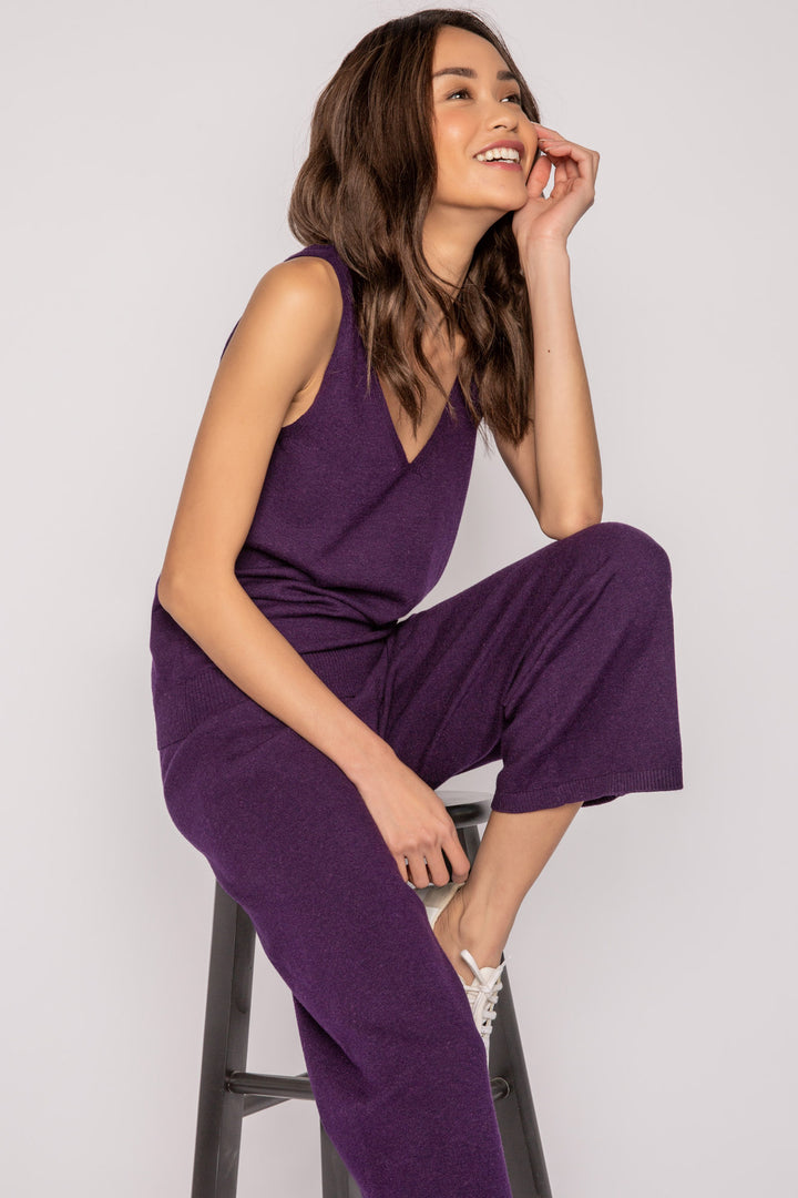 Deep plum lounge set V-neck top & cropped sweater knit pant. (7193973260388)