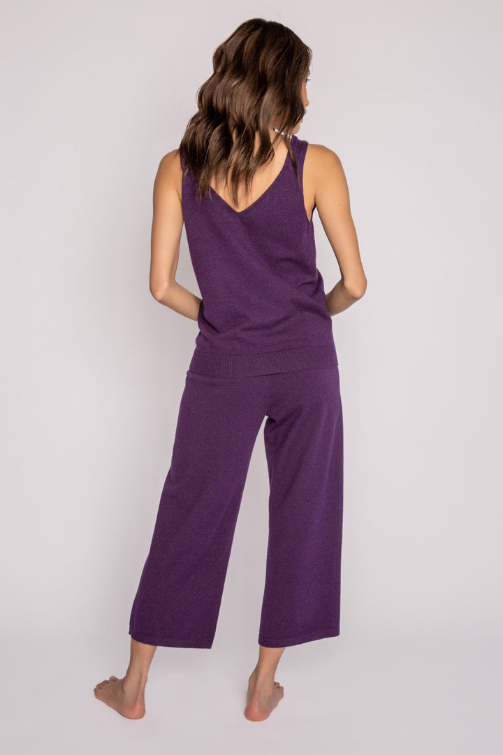 Deep plum lounge set V-neck top & cropped sweater knit pant. (7193973260388)