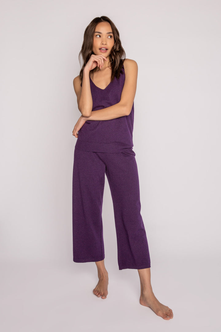 Deep plum lounge set V-neck top & cropped sweater knit pant. (7193973260388)