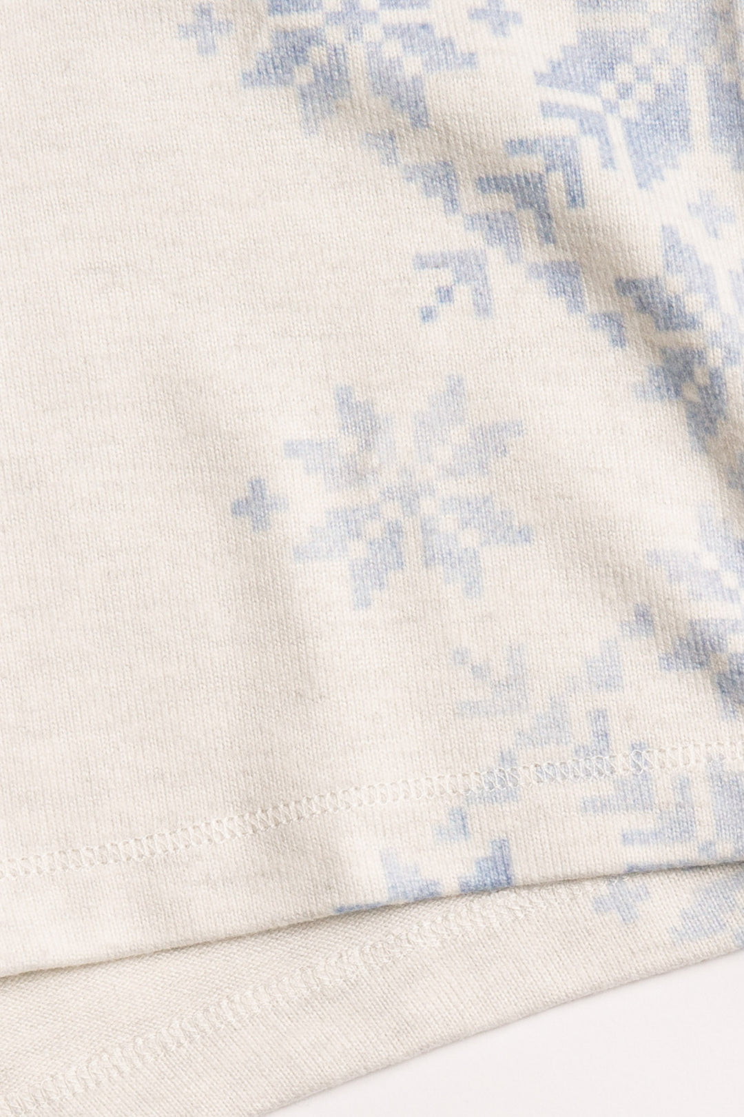 PJ short in ivory with blue snowflake pattern on sides. Tie waist. (7231881085028)