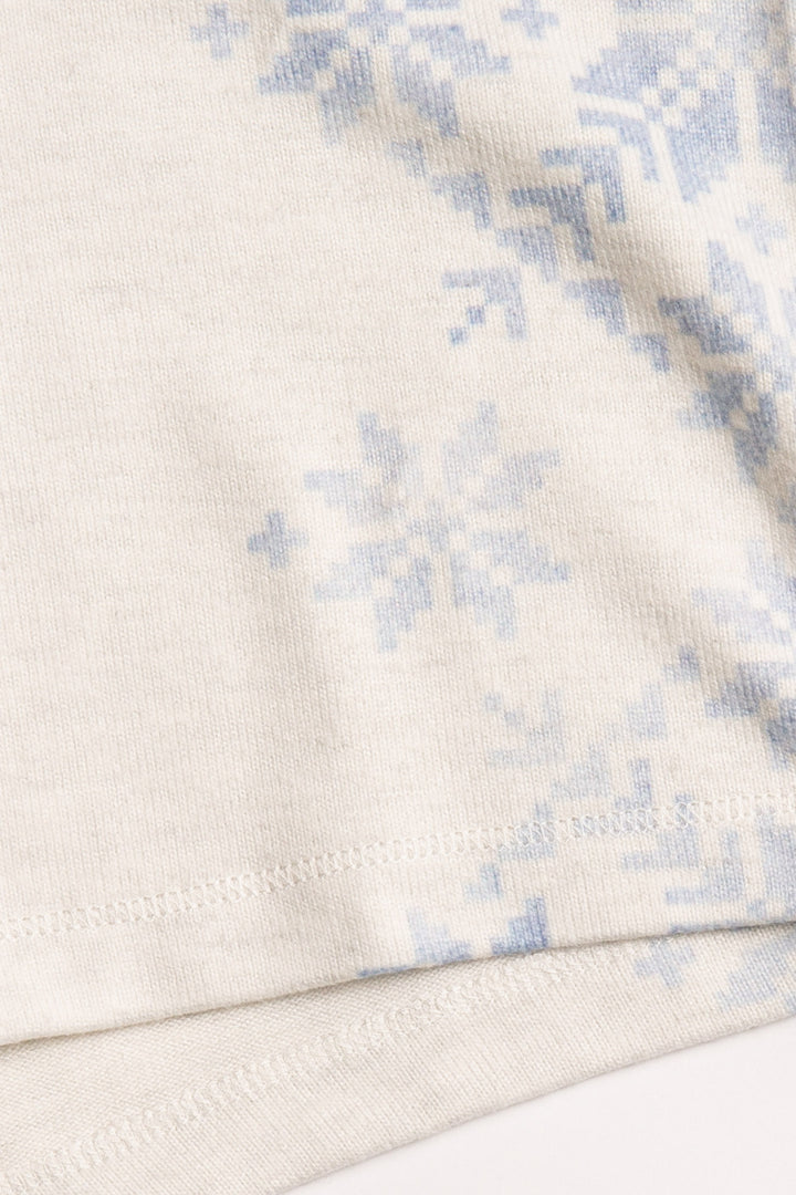 PJ short in ivory with blue snowflake pattern on sides. Tie waist. (7231881085028)