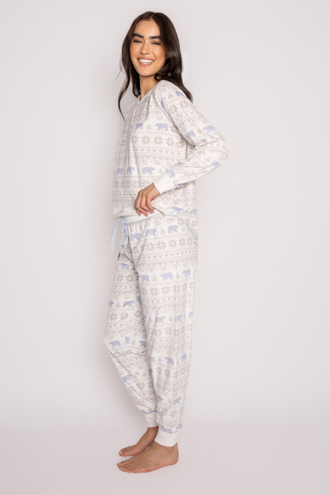 Matching velour jammie set top & pant in velour polar bear print. (7231881838692)