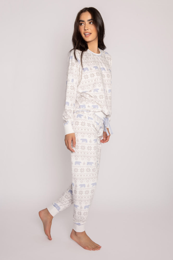Matching velour jammie set top & pant in velour polar bear print. (7231881838692)