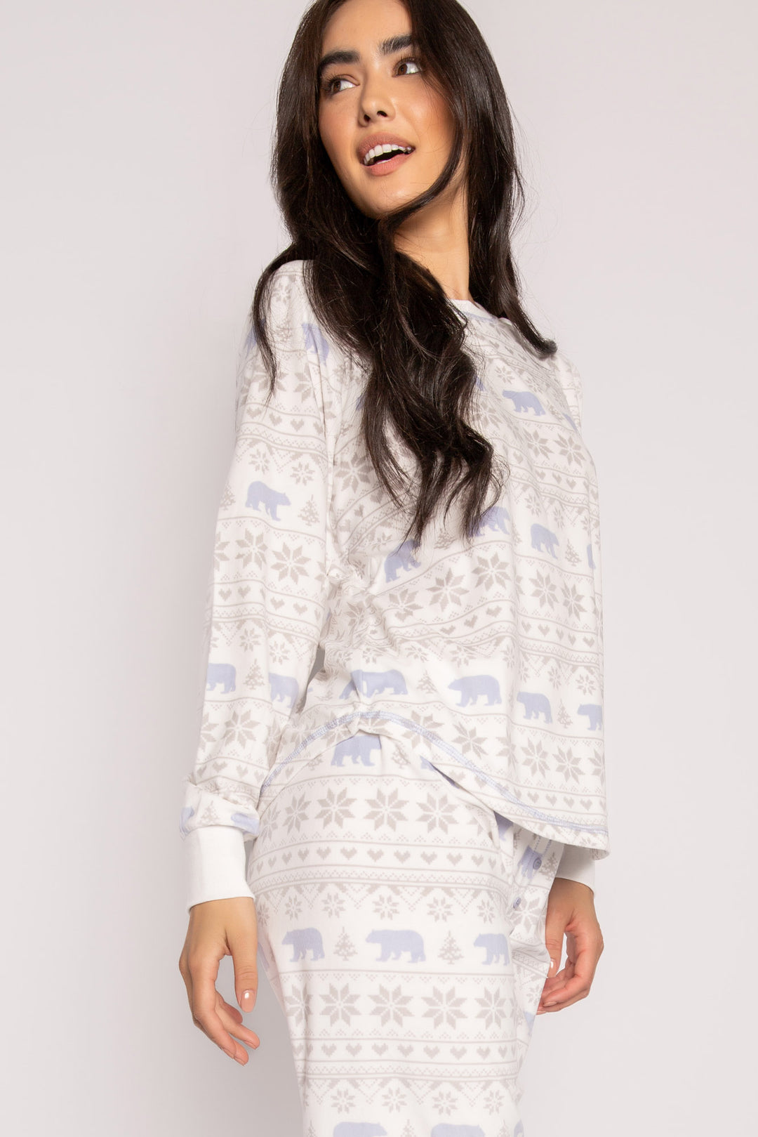 Matching velour jammie set top & pant in velour polar bear print. (7231881838692)