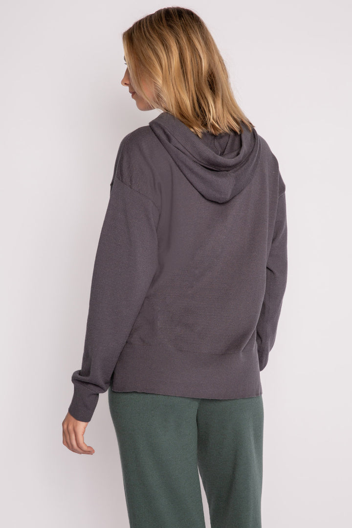 Sweater-knit pullover hoodie in charcoal with stitched drawcords (7231885574244)