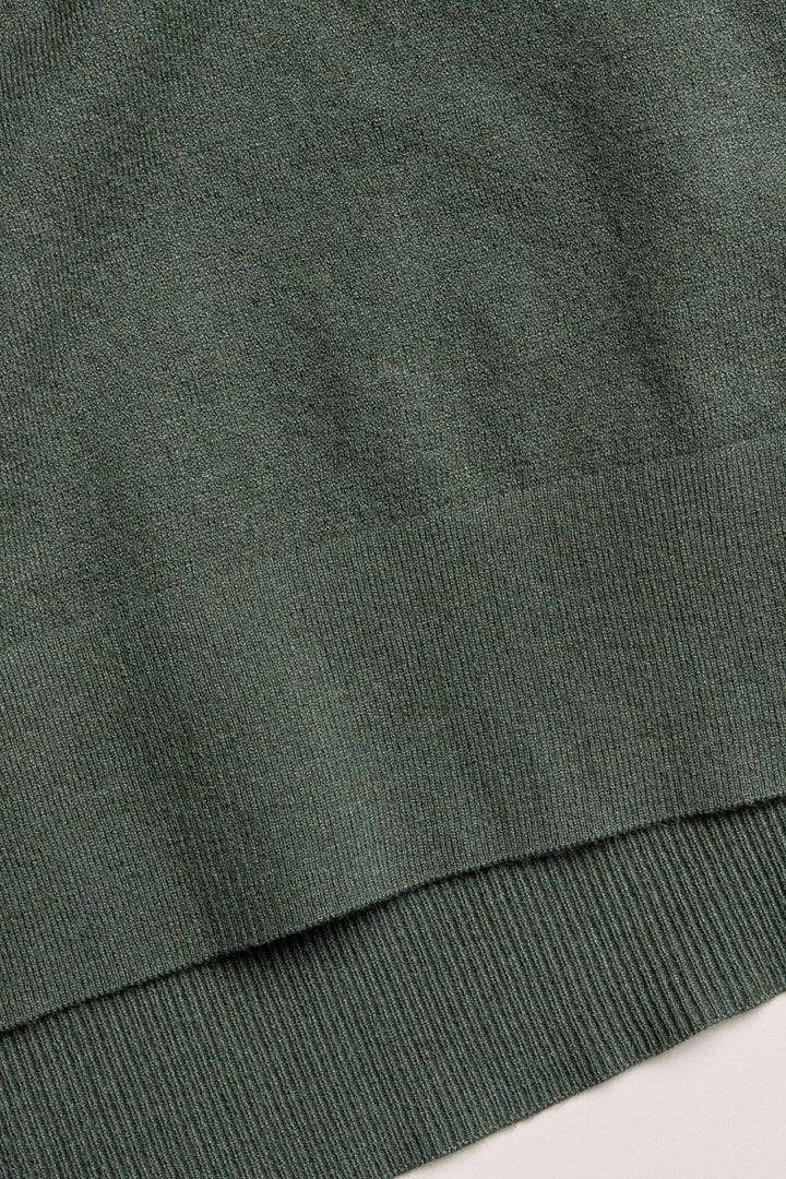 Sweater-knit pullover hoodie in dark green with stitched drawcords (7231885705316)