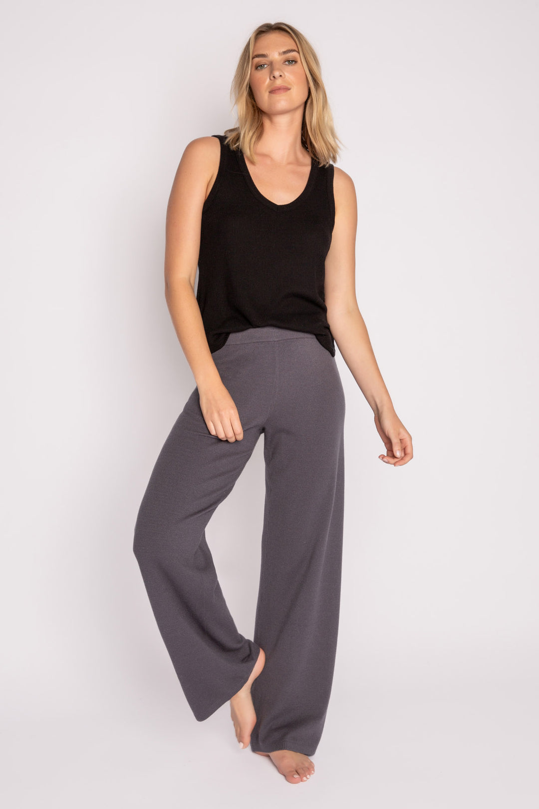 Sweater-knit lounge pant in charcoal with rib knit waistband (7231886000228)