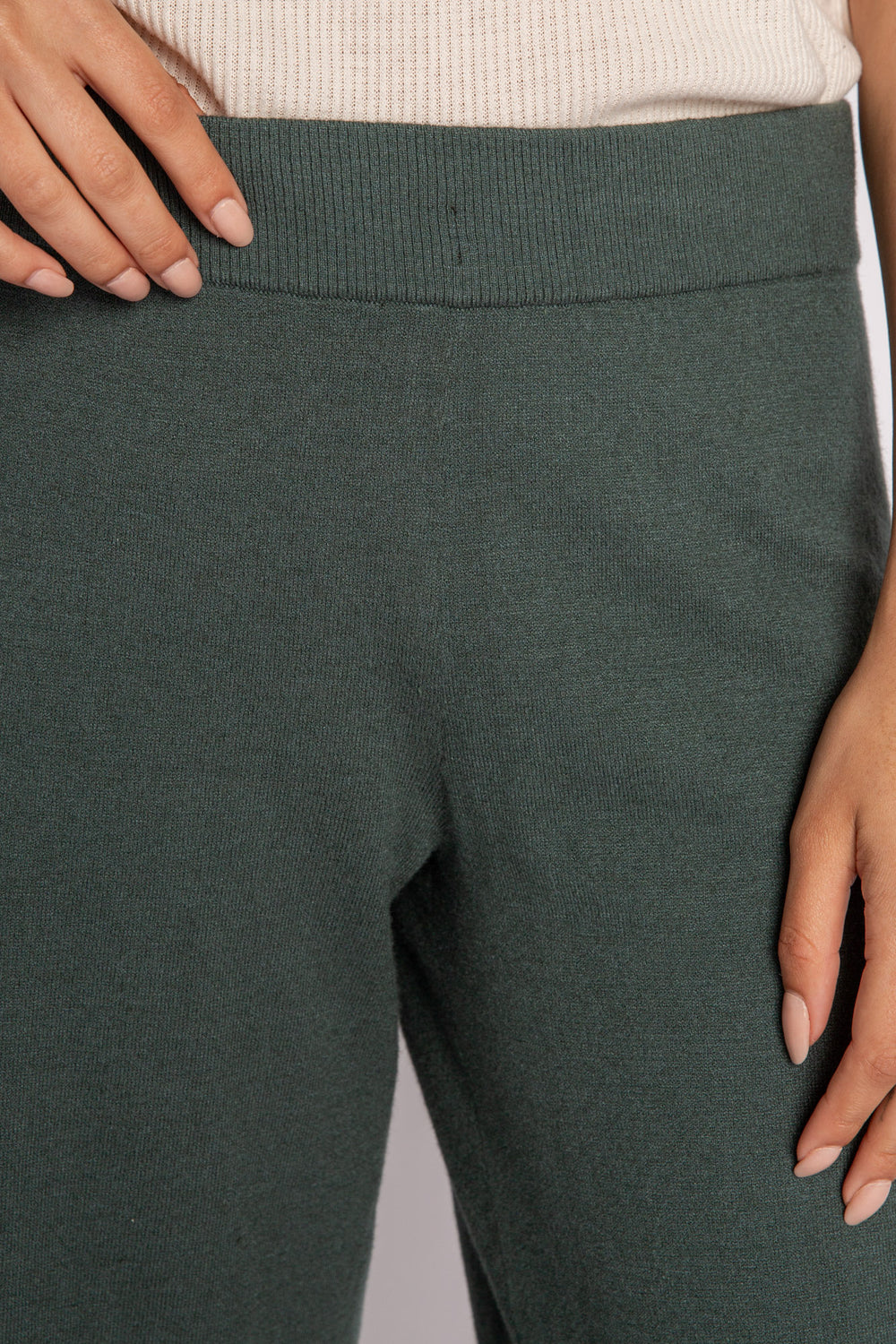 Sweater-knit lounge pant in dark green with rib knit waistband (7231886065764)