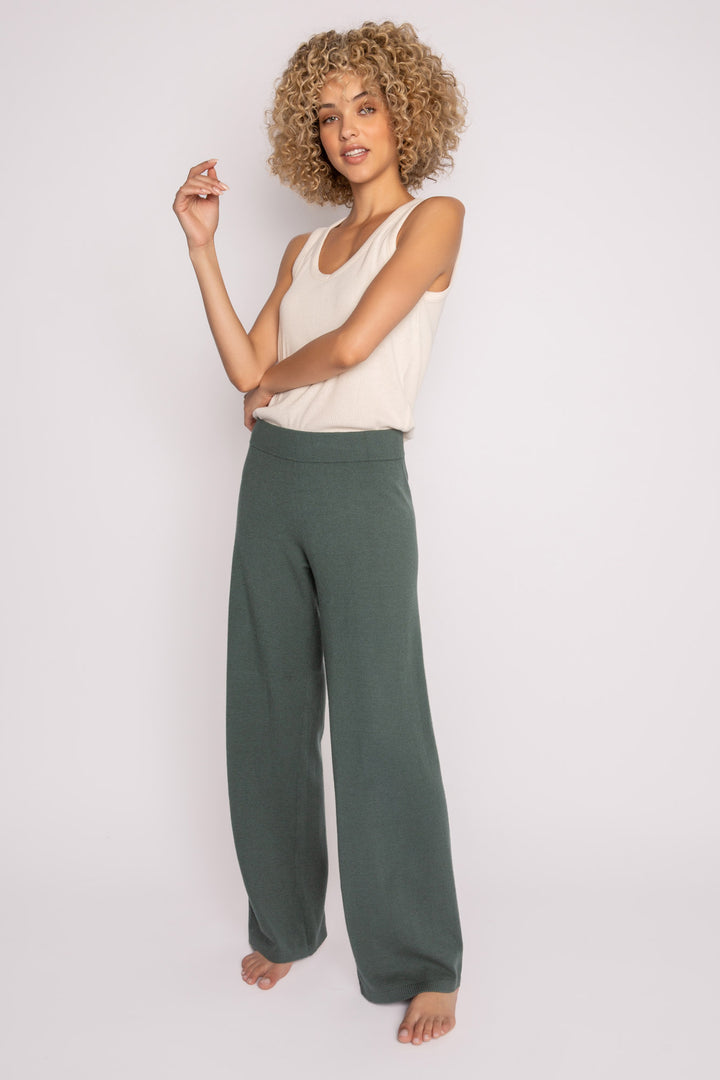 Sweater-knit lounge pant in dark green with rib knit waistband (7231886065764)