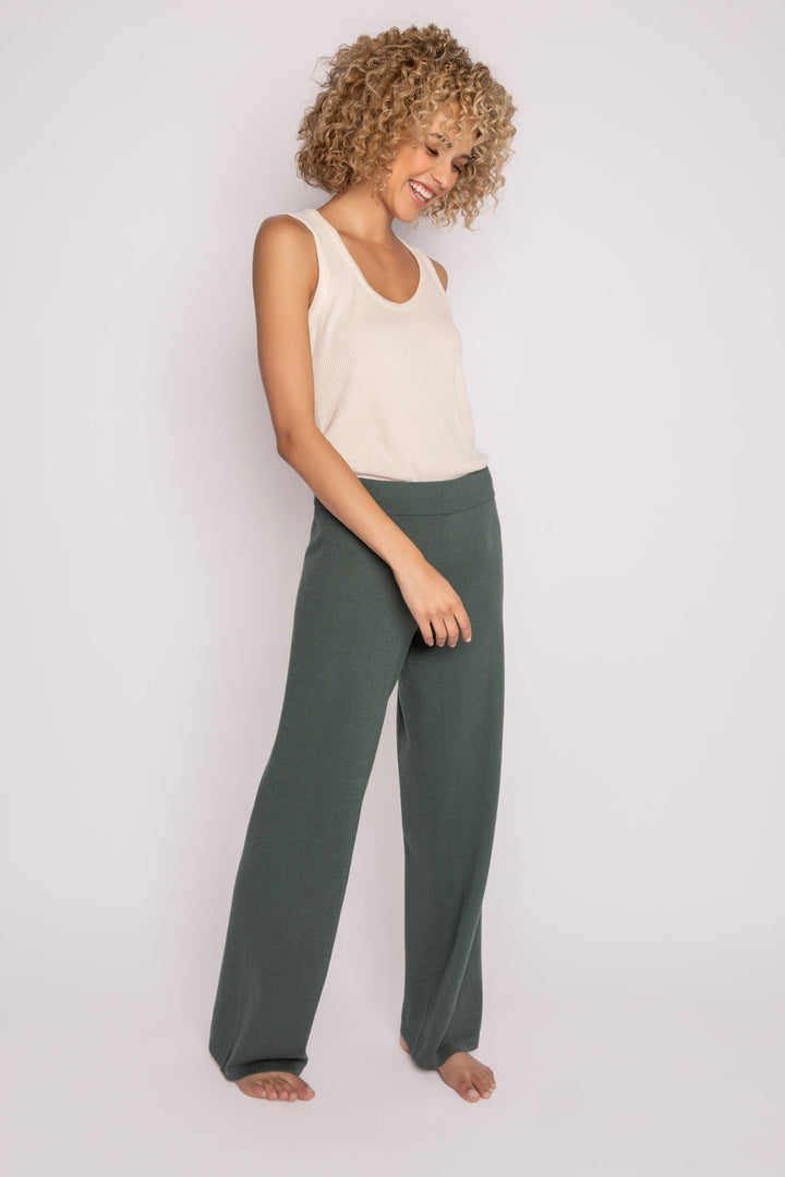 Sweater-knit lounge pant in dark green with rib knit waistband (7231886065764)