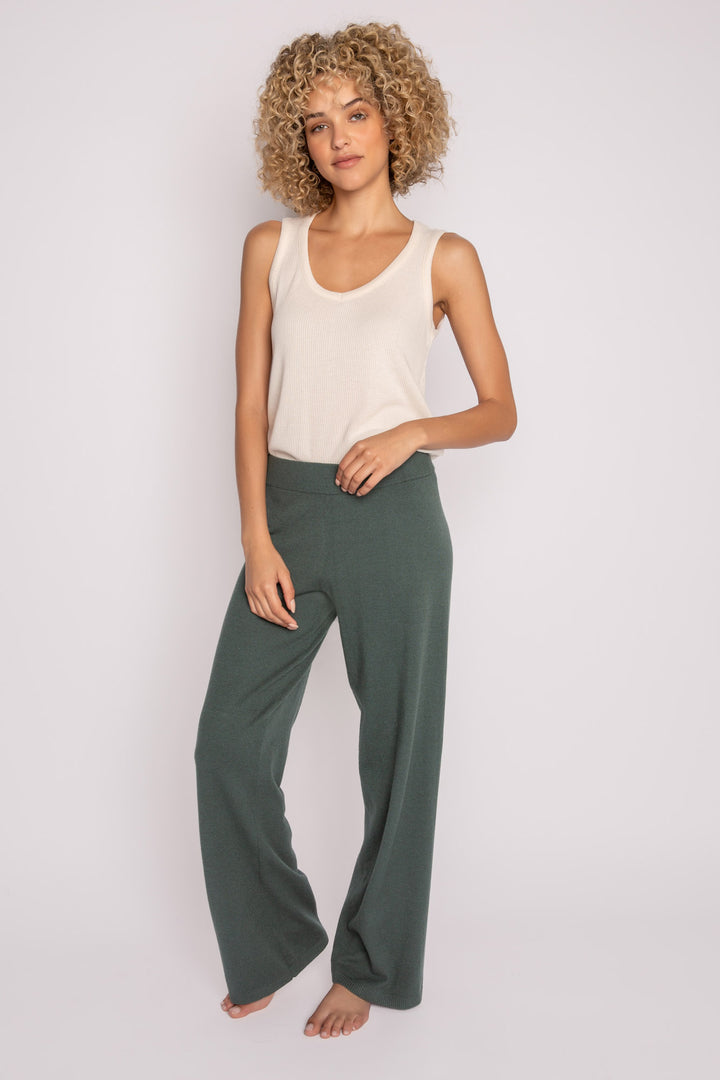 Sweater-knit lounge pant in dark green with rib knit waistband (7231886065764)