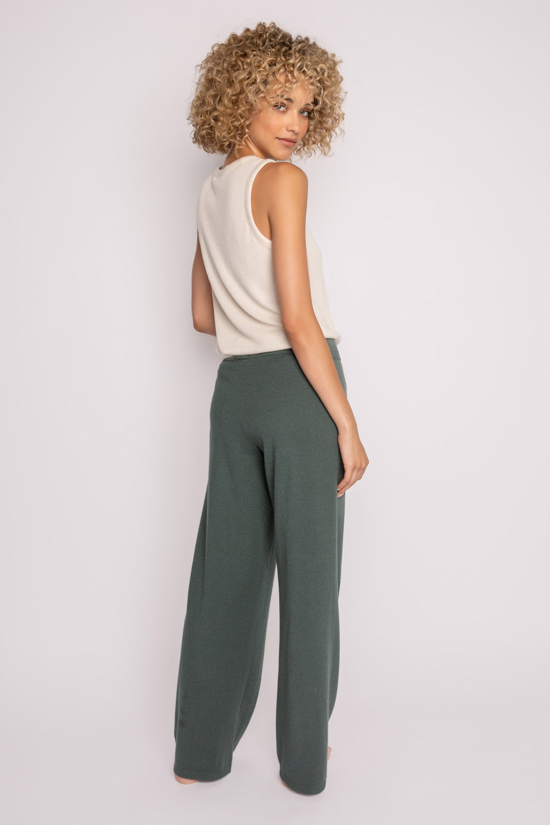 Sweater-knit lounge pant in dark green with rib knit waistband (7231886065764)