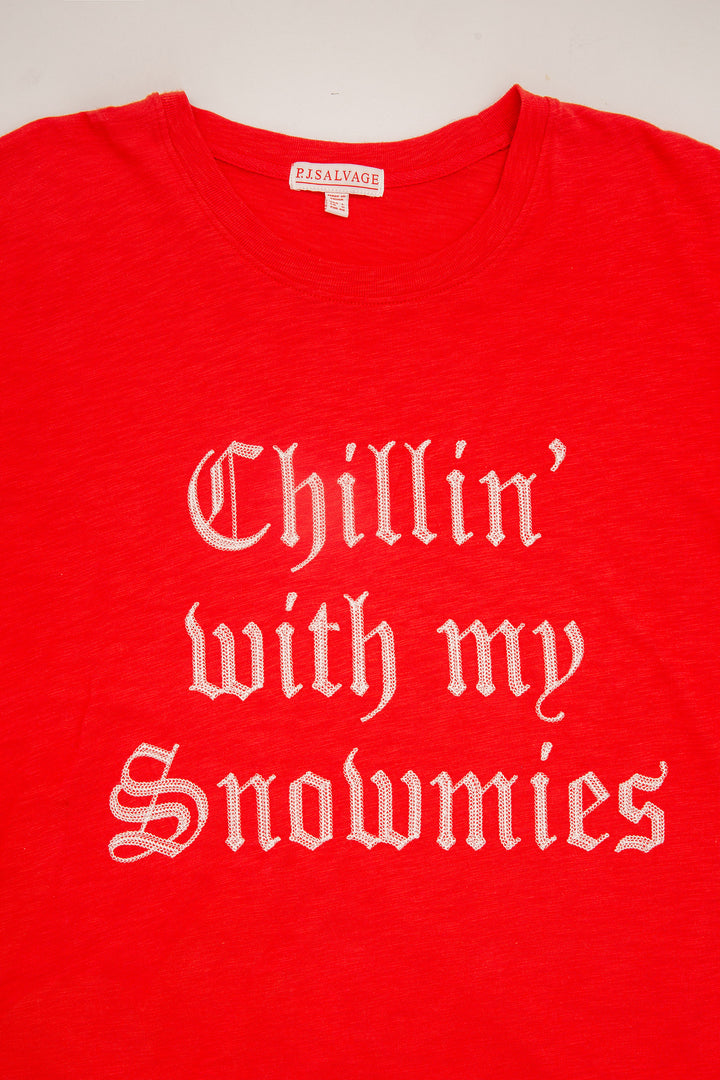 Men's red sleep t-shirt in cotton blend jersey. White embroidery on chest. (7257679986788)