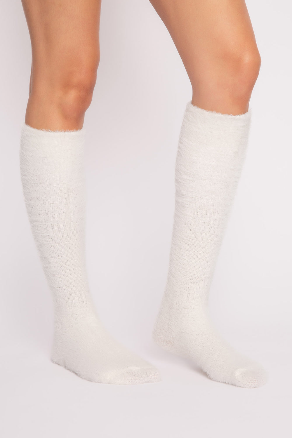 Soft ivory feather knit knee socks. Cozy & perfect winter fluffy socks. (7257680085092)