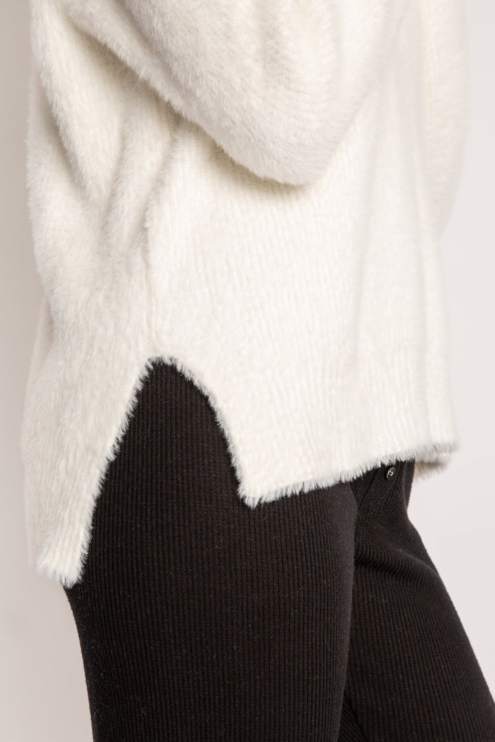 Soft ivory feather knit sweater with relaxed fit. Ribbed hem & sleeve cuffs. Cozy! (7257680117860)