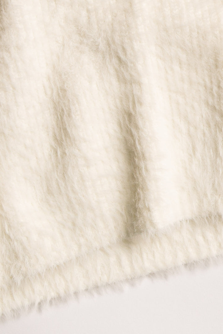 Soft ivory feather knit sweater with relaxed fit. Ribbed hem & sleeve cuffs. Cozy! (7257680117860)