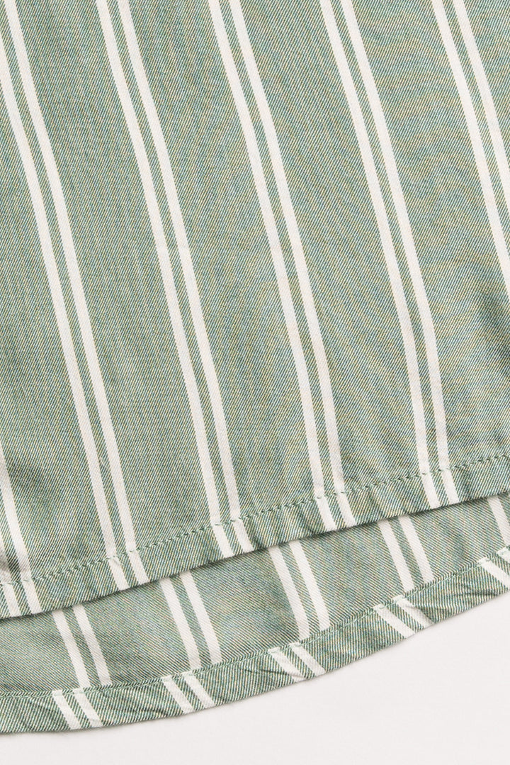Men's woven striped pajama set in ivory-green stripes. Button top & tie-waist pj pant, relaxed fit. (7257680445540)