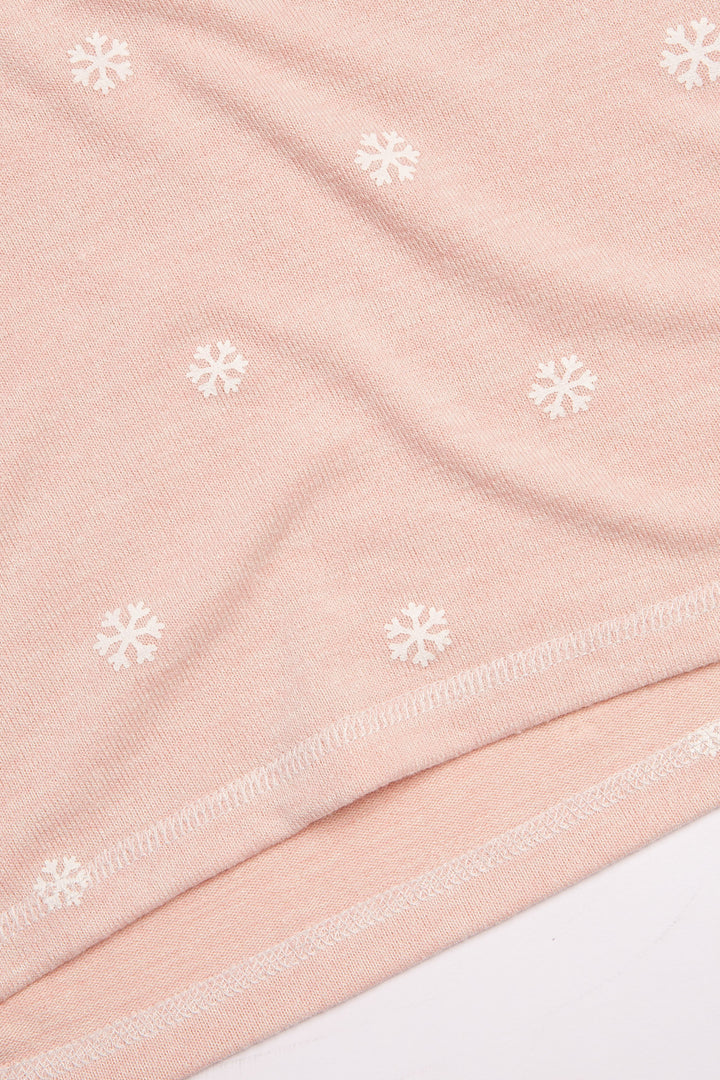 Pink pajama set in matching gift bag. Snowflake print top & pj pant w/ribbon tie, in Repreve soft knit. (7200024330340)