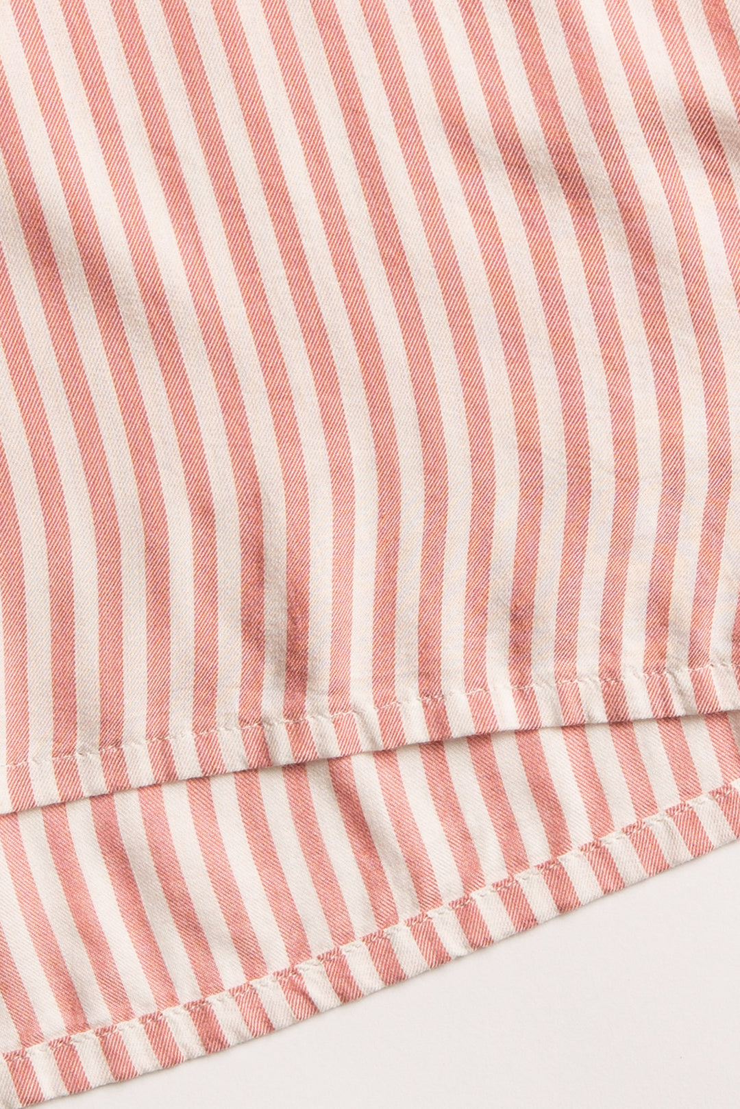 Ivory-red striped woven pajama short set. Long sleeve button top, short has tie waist. Hair wrap incl. (7257680576612)