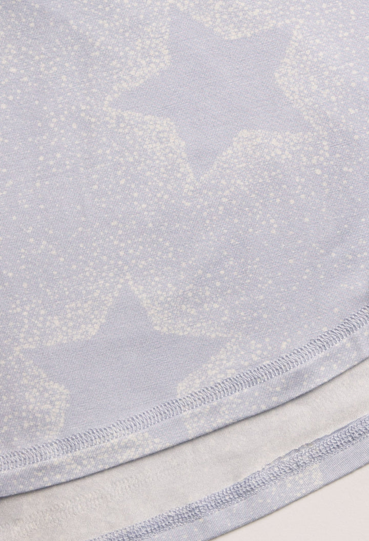 Luxe aloe-infused jersey sleep tank top in light blue with muted ivory star print. Rounded hem. (7257681002596)
