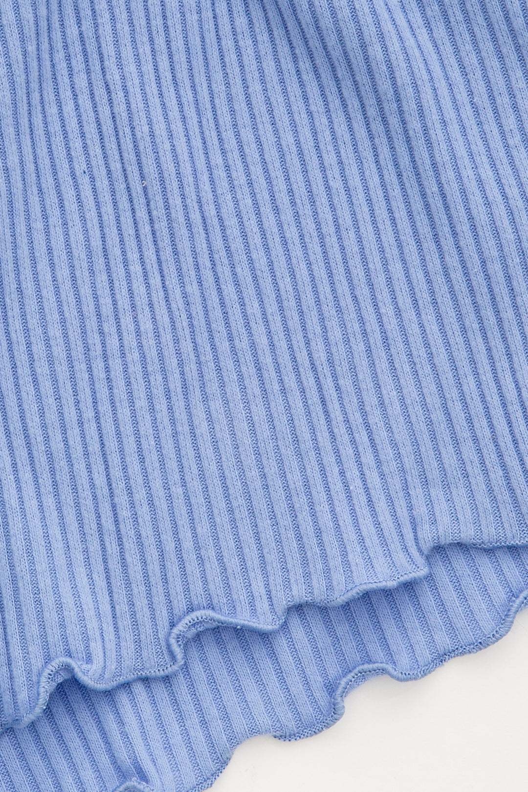 Periwinkle rib sleep short in Repreve x Reloved recycled soft knit. Mini snap fly & curly merrow hem. (7325665656932)