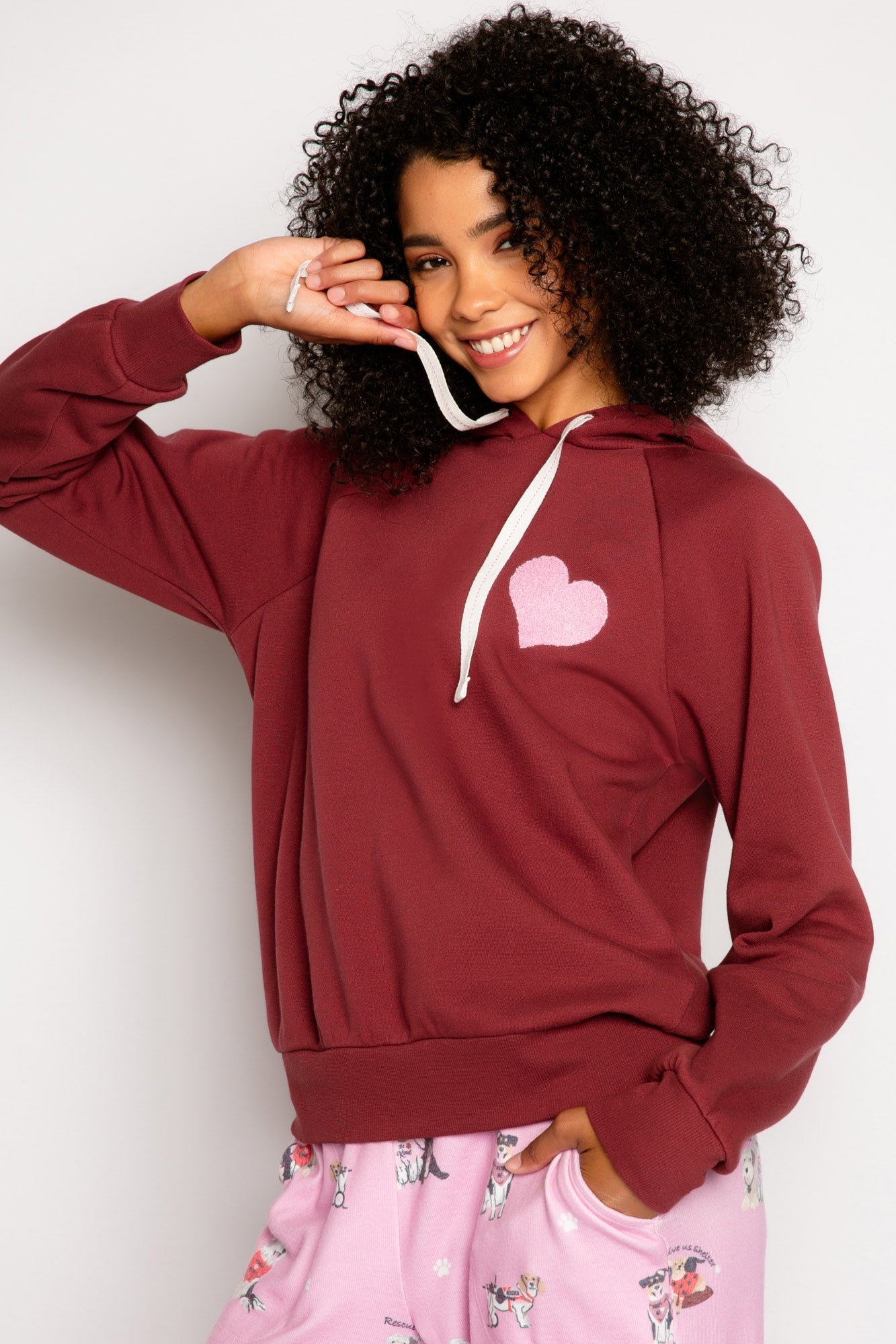 Raabta fashion maroon heart printed hooded hotsell sweatshirt for women