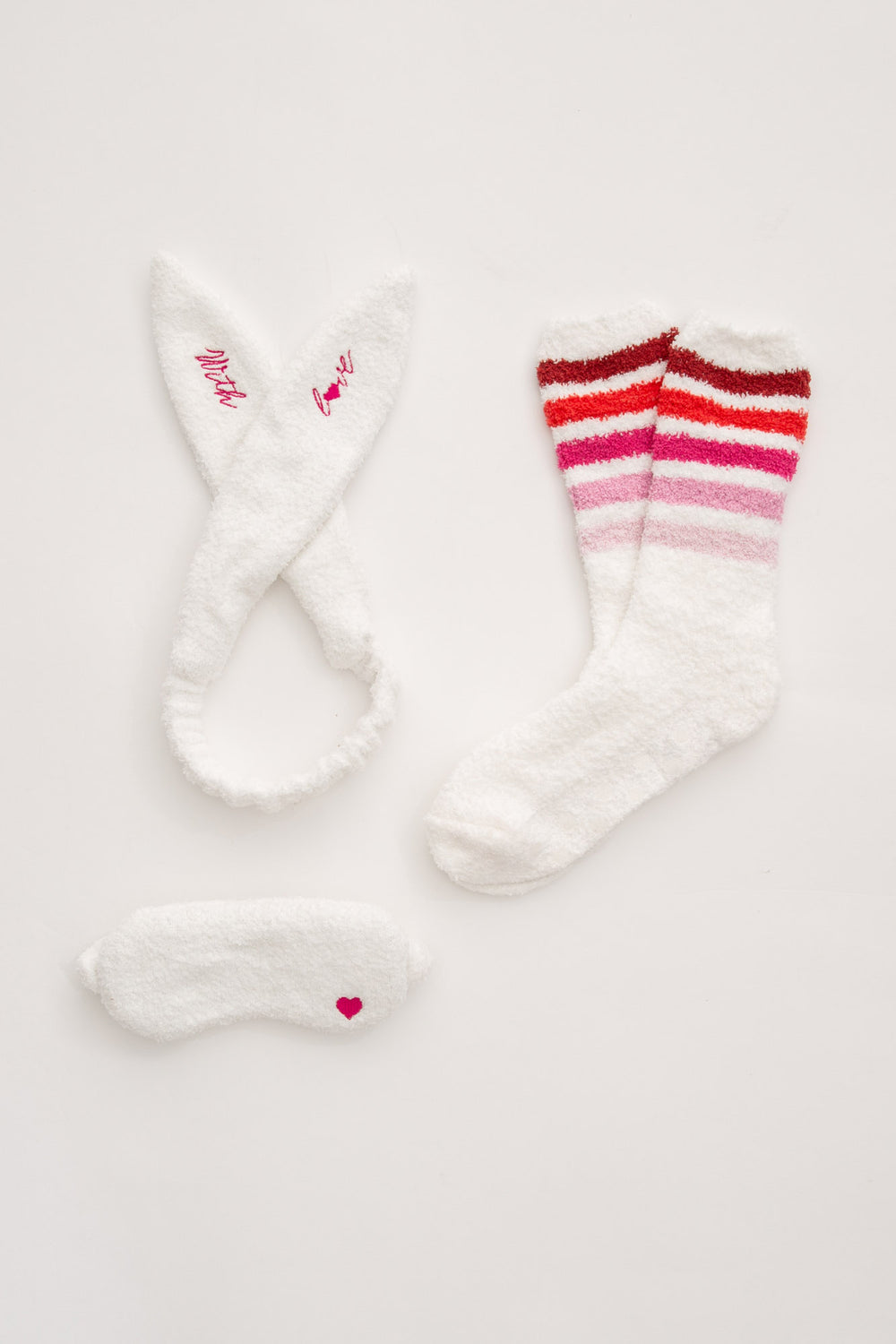 Gift set matching hair wrap, sleep mask & cozy striped socks. Perfect gift set. (7325668900964)