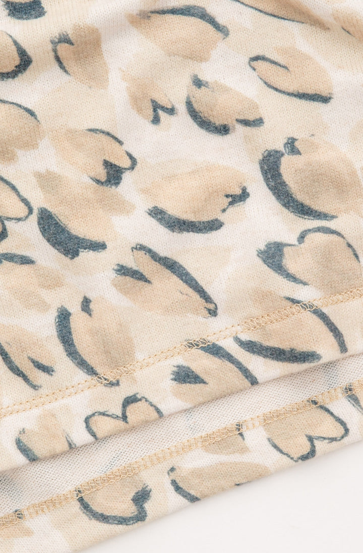 Tan-grey leopard printed sleep short with satin tie-waistband. (7325669032036)