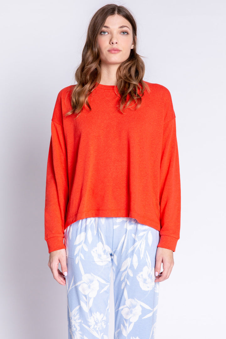 Long sleeve t-shirt boxy fit tee in modal-cotton slub jersey. (6589213016164)