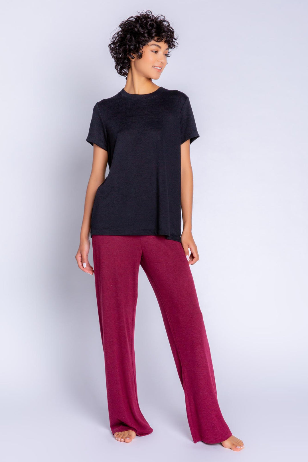 Soft Repreve® recycled knit short-sleeve tee in black. (6612550549604)