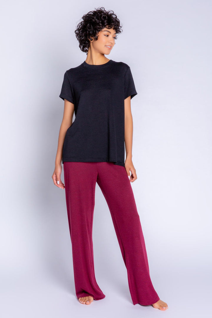 Soft Repreve® recycled knit short-sleeve tee in black. (6612550549604)