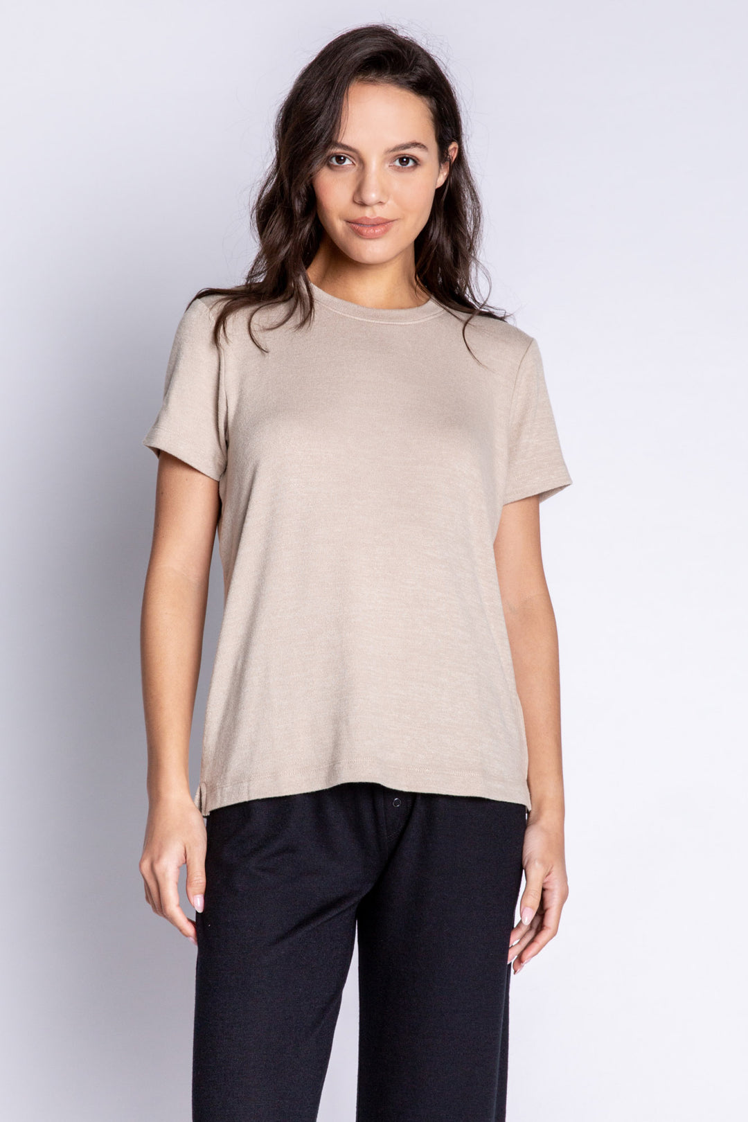 Versatile style stone tee in recycled REPREVE® jersey. Side vent to tuck in, tie up, or layer. (6612550516836)